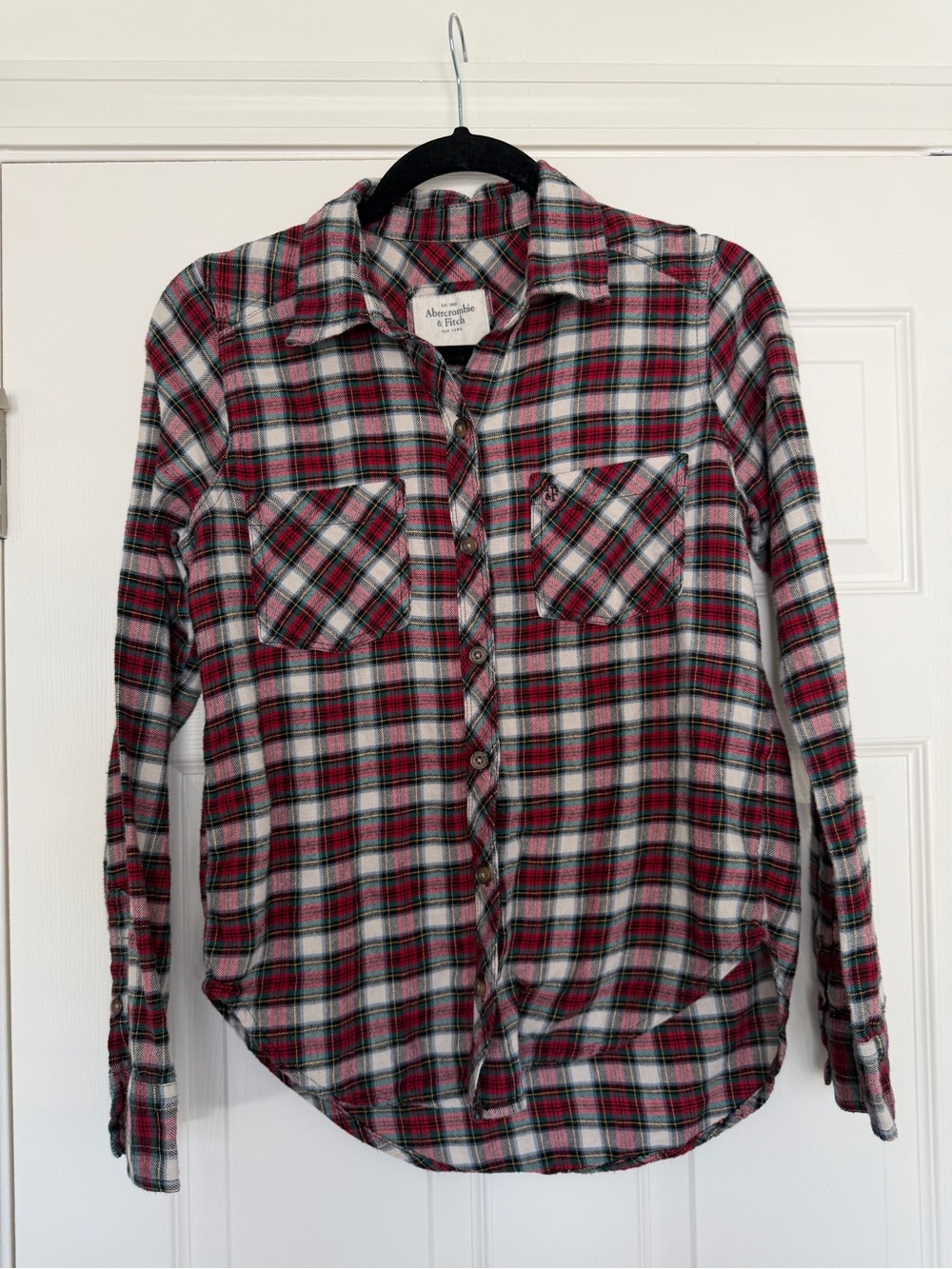 Abercrombie & Fitch Red, White & Green Plaid Button-Down Shirt